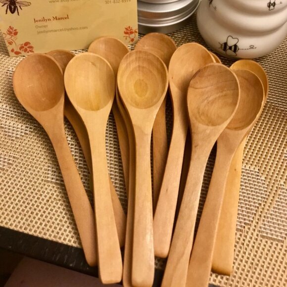 12PCS 5 inches Mini Wooden Salt Spoons Tasting Spoon Wooden Small Soup Spoons